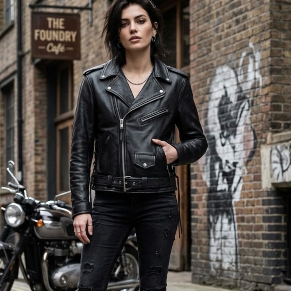 Highway One Leather Biker Jacket Embroidered Lady Rider Bikercore Moto